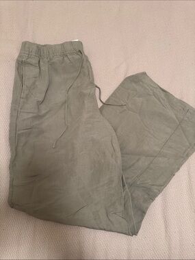 HM Olive Drawstring Linen Blend Pants